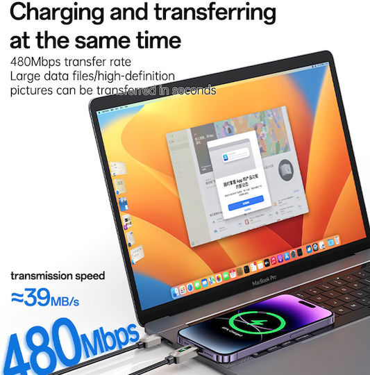 Yesido Braided USB-C To Lightning Cable 27W Black 1.2m