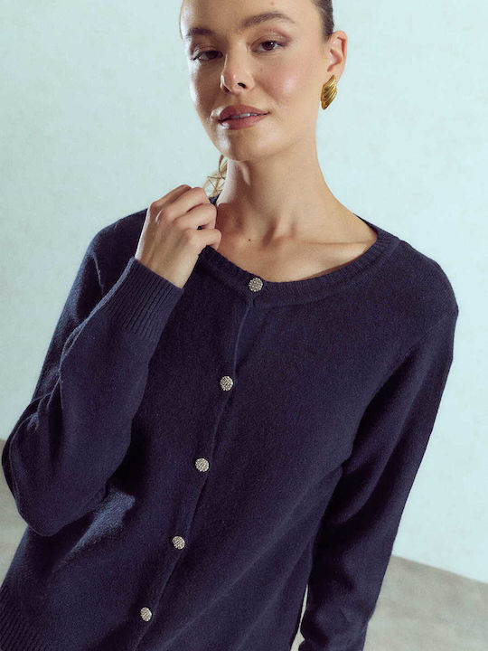 Women's Cardigan Strass Buttons Dark Blue