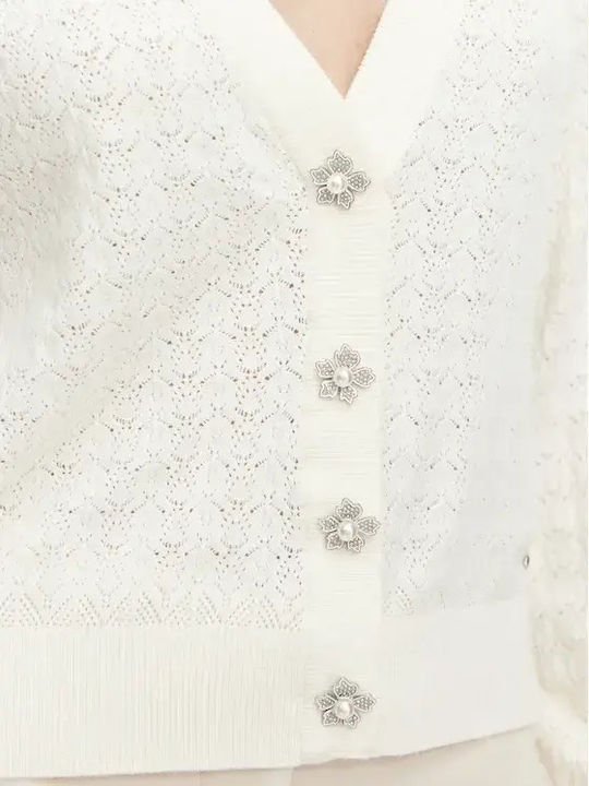 Lange Gestrickte Damen Strickjacke Off White