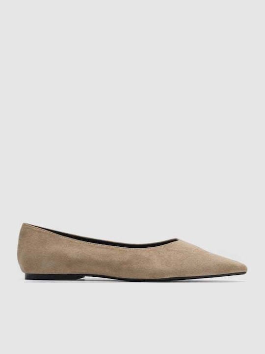 Suede Damen Ballerinas Spitz zulaufend Beige