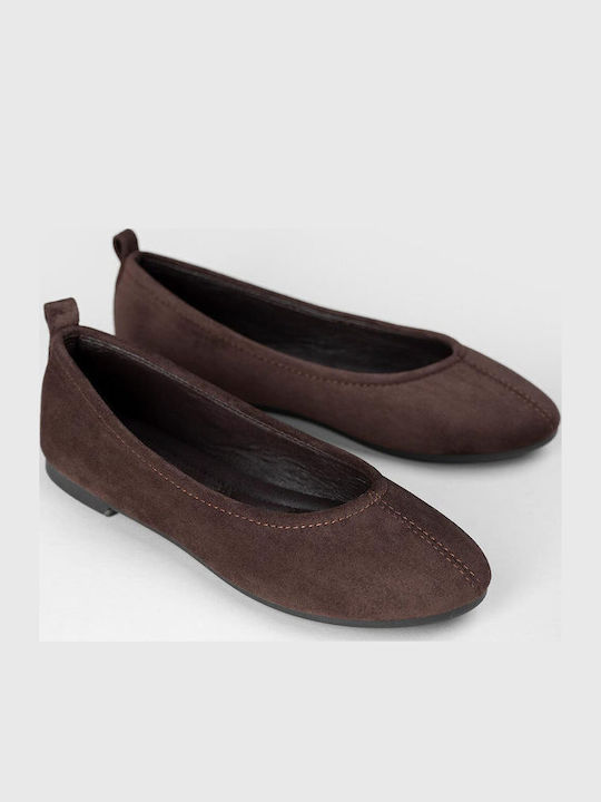 Super Mode Wildleder Damen Ballerinas Spitz zulaufend Braun
