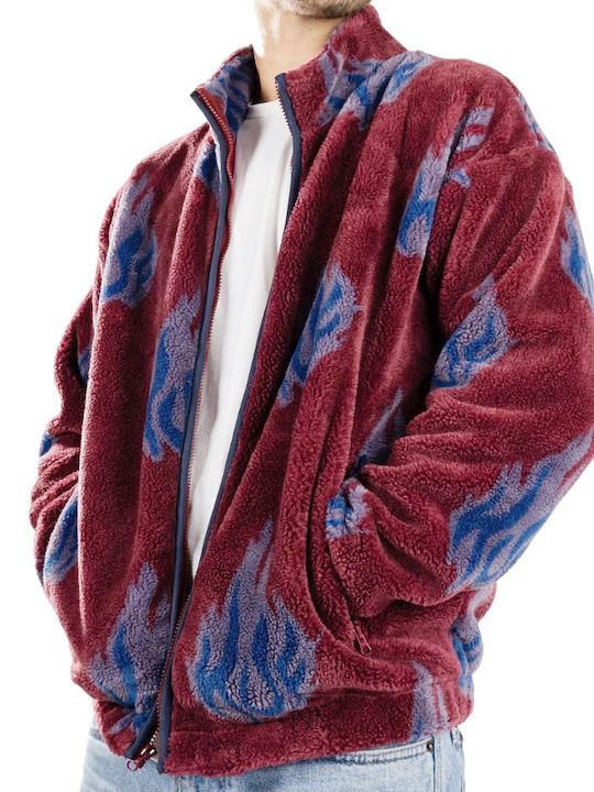 Flamin Men's Sherpa Cardigan with Hood Berry
