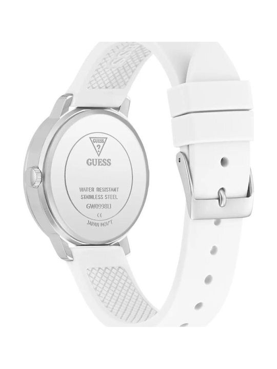 Guess Guess Women’s Battery Watch with White Leather Strap
