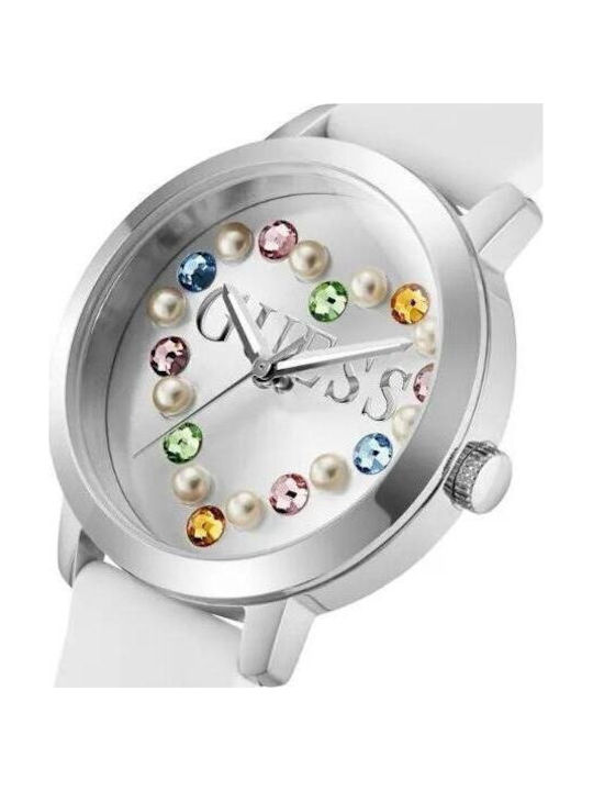 Guess Guess Women’s Battery Watch with White Leather Strap