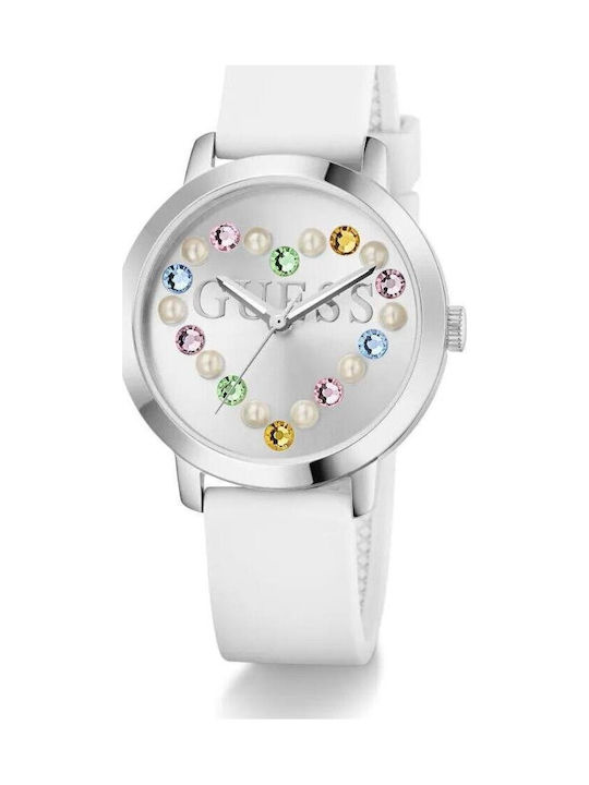 Guess Guess Women’s Battery Watch with White Leather Strap