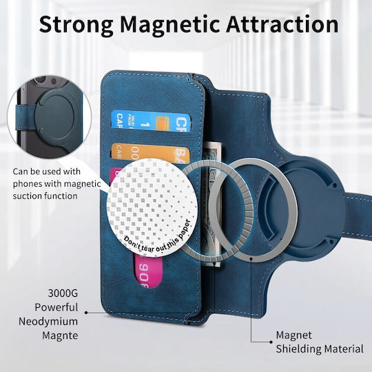 Caseneo Mw-03s Magnetic Detachable Wallet Case Smartphones 6.7 Inches Blue Universal Book Cover