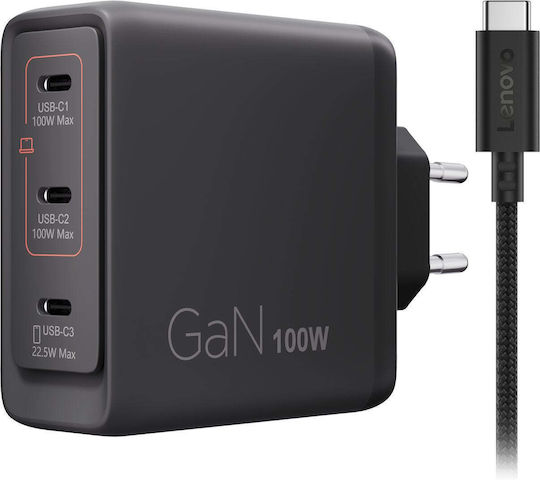Lenovo Încărcător 2x Usb-c 100w Gan Negru 40aw100beu