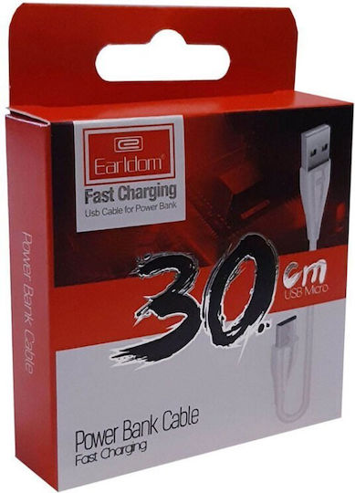 Earldom Regular USB 2.0 to micro USB Cable Μαύρο 0.3m EC-S010m 1τμχ