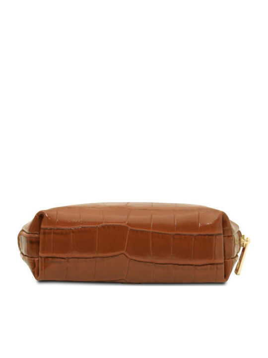 Tuscany Leather Kulturbeutel aus Leder Vera Croc Tabac Braun