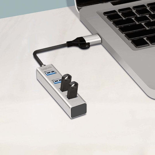 LogiLink USB хъб 4 порта USB 3.0 с USB-A / USB-C Сребрист