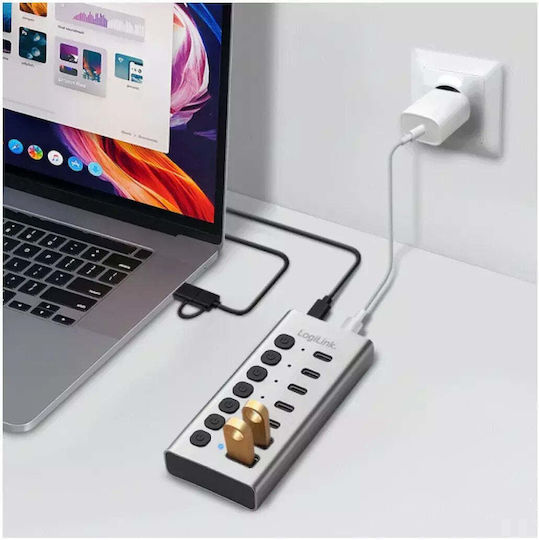 LogiLink Hub 7 de porturi USB 3.2 cu Conectare USB-C Argintiu