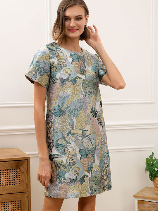 Summer Mini Dress in Turquoise Multicolour Pattern 2002 F214