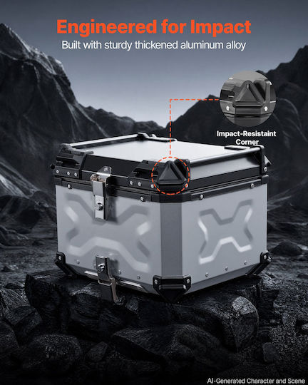 Vevor Motorrad-Topcase Aluminium 55lt Silber