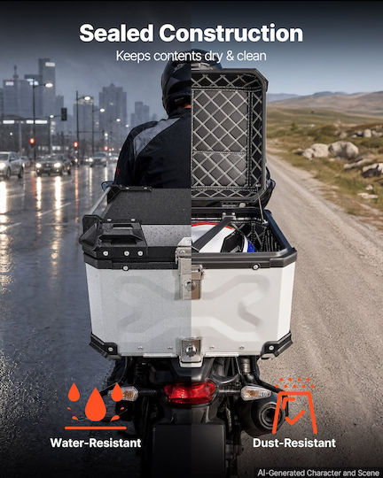 Vevor Motorrad-Topcase Aluminium 55lt Silber