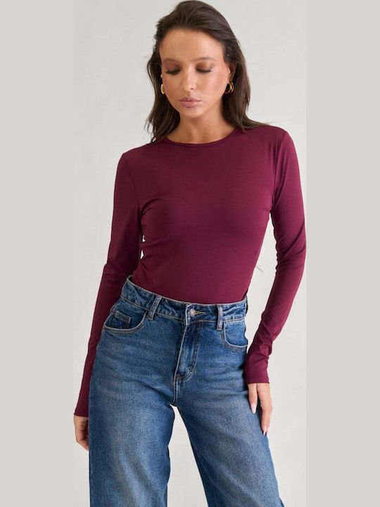 Damen-Bodysuit Langarm Burgundisch