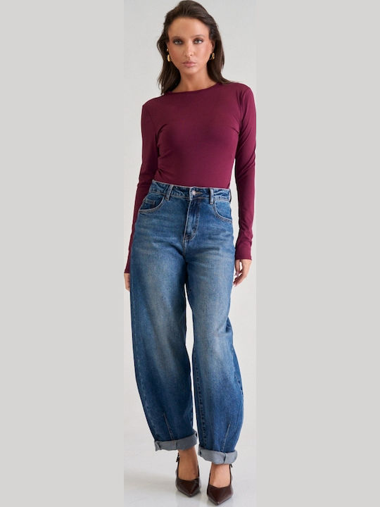 Damen-Bodysuit Langarm Burgundisch
