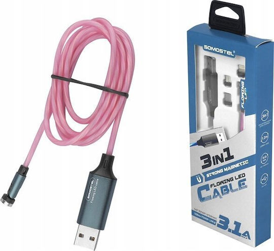 LED / Магнитен USB към Type-C Кабел 3.1Спецификация Червен 1.2м
