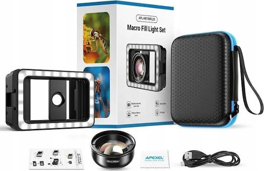 Apexel 100mm HD Макрообектив за Смартфони + 40 LED Светлина CRI 95+ APL-HB100FL23