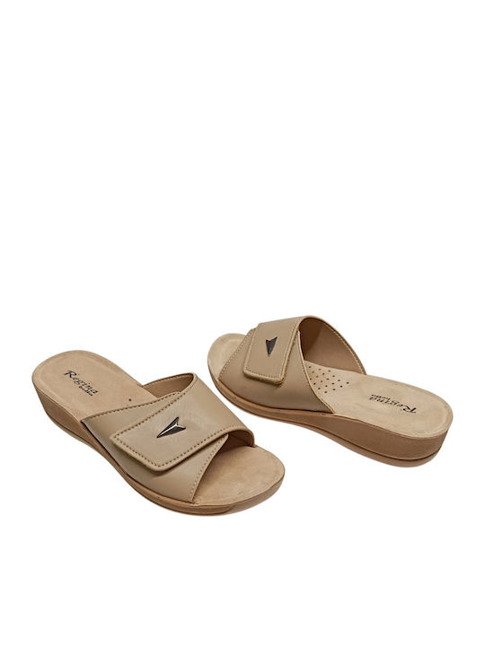 Leather Women's Flat Sandals Beige