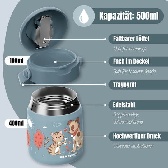 Bearfoot Edelstahl Kinderlebensmittelbehälter 0,5 Liter Blau