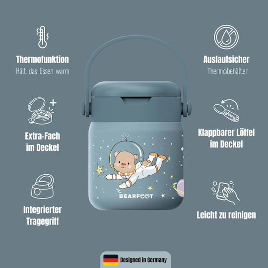 Bearfoot Edelstahl Kinderlebensmittelbehälter 0.5Liter Blau FJ-AstroBear-Blau-500ML