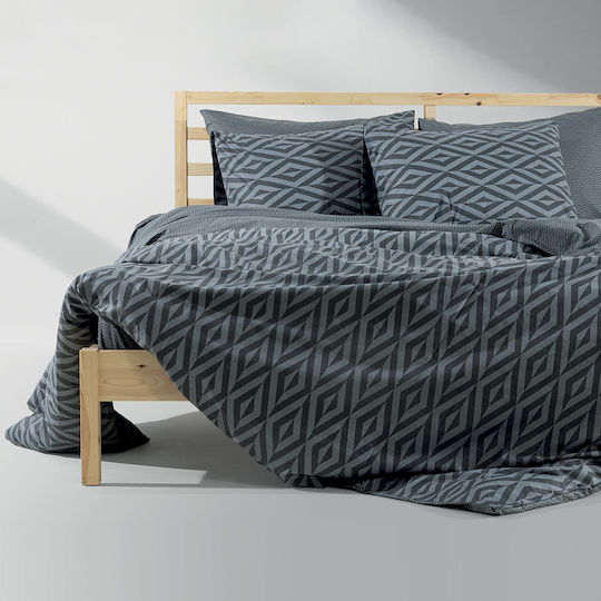 Lino Home Σετ Υπέρδιπλη Ikat 220x240cm Σκούρο Γκρι