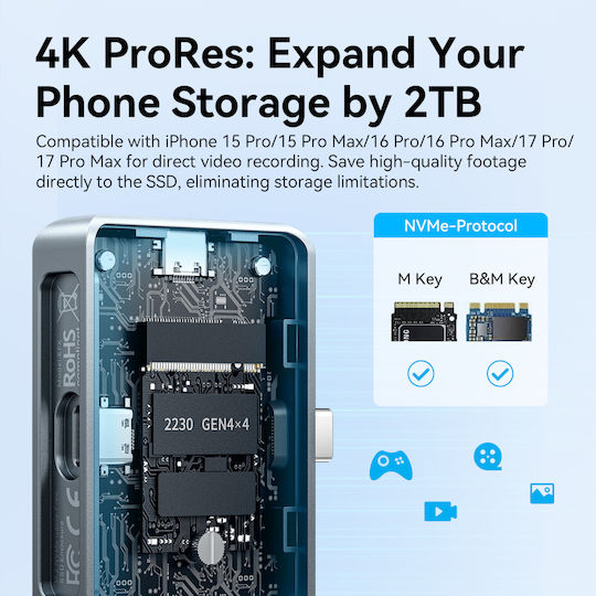 Vention Θήκη για Σκληρό Δίσκο M.2 SATA III NVME με σύνδεση USB 3.2 Type-C