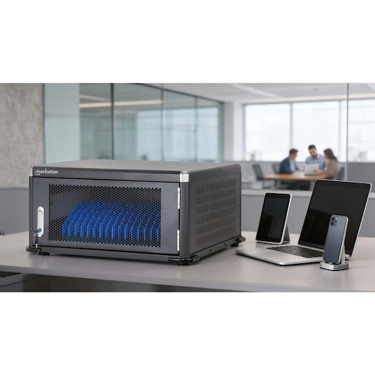 Manhattan Manhattan Station Cabinet Charging Cart 20 Laptops 16" 20 Ac 230v Sockets
