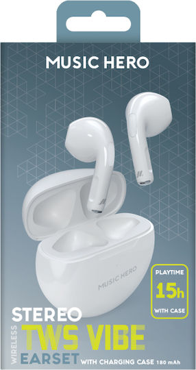 Music Hero Vibe Earbud Безжични слушалки Акустики с Калъф за зареждане Бели