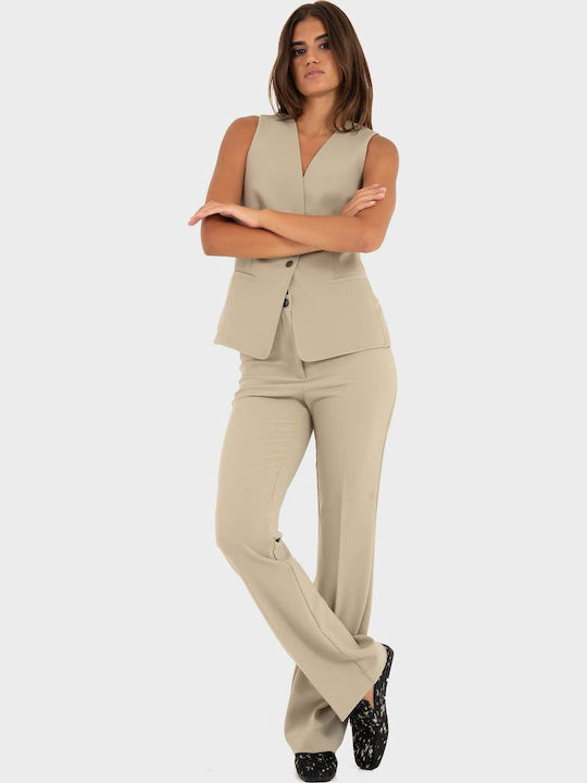 Women's Crepe Trousers in Slim Fit Light Olive