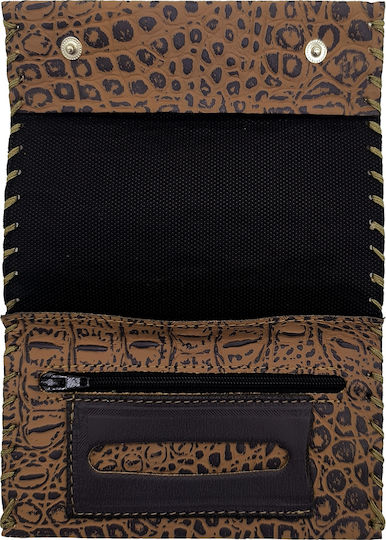 Tabaktasche Unisex Muster Kroko Stoff Mit Taste Braun