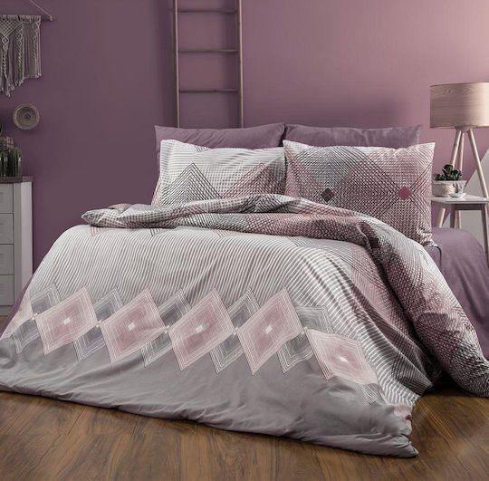 Dimcol Bettwäsche-Set Überdoppel 220x240cm. Grey-burgundy 4Stück