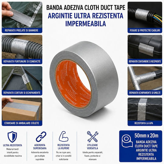 Highpower Αυτοκόλλητη Υφασμάτινη Ταινία Ασημί 20mx50mm 6426489004010
