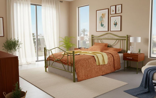 Roza Pat Dublu Metalic Auriu Potrivit Pentru Saltea 160x200cm