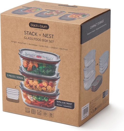 Black+Blum Set of Black Glass Lunch Boxes 3 Pieces