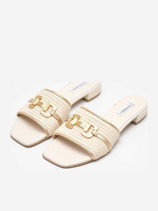 Leder Flache Sandalen Für Damen Beiges