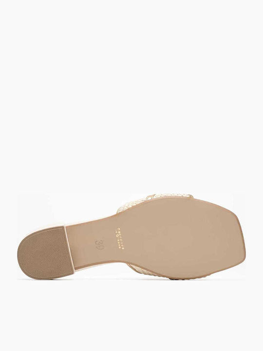Leder Flache Sandalen Für Damen Beiges