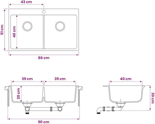 vidaXL Chiuvetă Drop-In din Granit Sintetic M86xL51cm Gri
