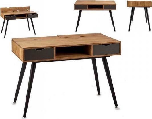 Birou Lemn Negru / Cafea cu Picioare Metalice 60x75x110cm