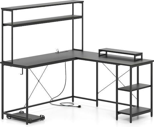 Γωνιακό Γραφείο Gaming με LED & USB θύρες 145x145x147εκ. Μαύρο