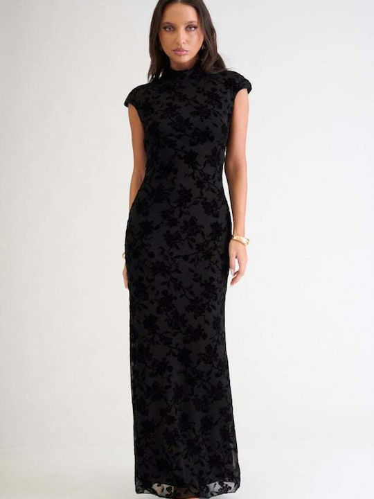 Maxi Evening Dress Shirt Dress Velvet Open Back Black