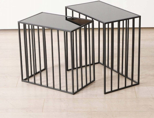 Rectangular Central Coffee Table Glass Dominant Black 2 Pieces LxW approx