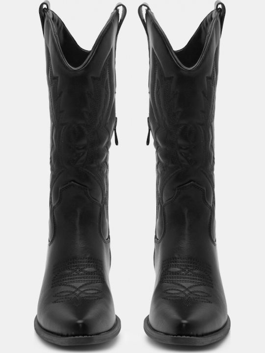 Suede Women's Boots Cowboy with Medium Heel Black