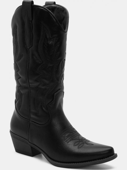 Suede Women's Boots Cowboy with Medium Heel Black
