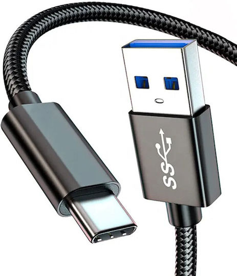 Cablu Braided USB-C tată - USB-A Negru 1m