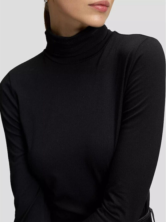 Damenbluse Langärmeliges Rollkragenpullover Schwarze