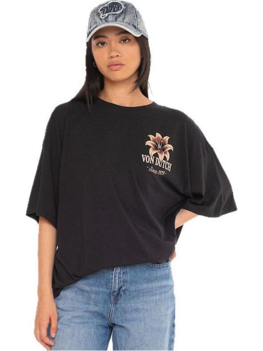 Von Dutch Damen T-shirt Blumen Schwarze