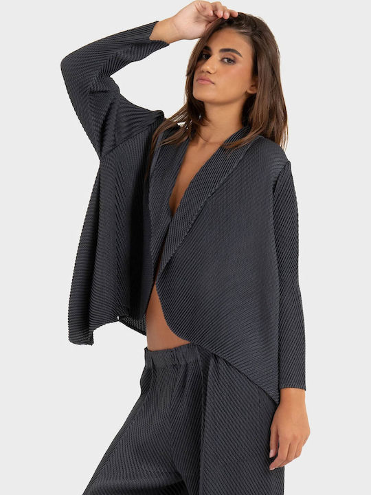 Damen Bluse mit V-Ausschnitt Dunkelgrau