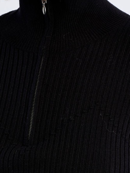 Women's Sweater with Neckline with Zipper Black