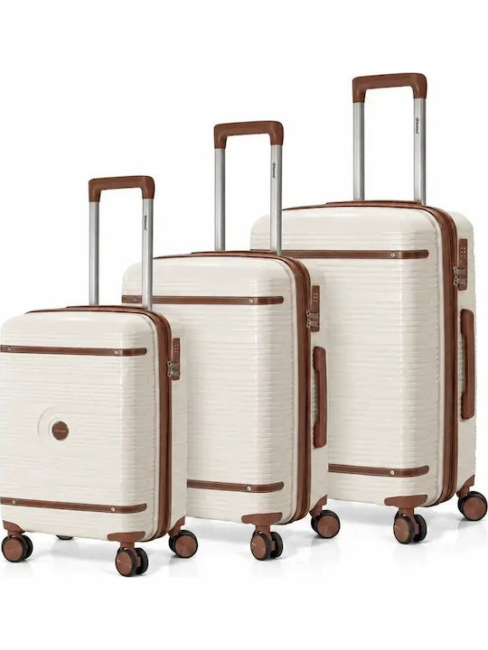 Benzi Hard Beige Travel Suitcases Set 3pcs